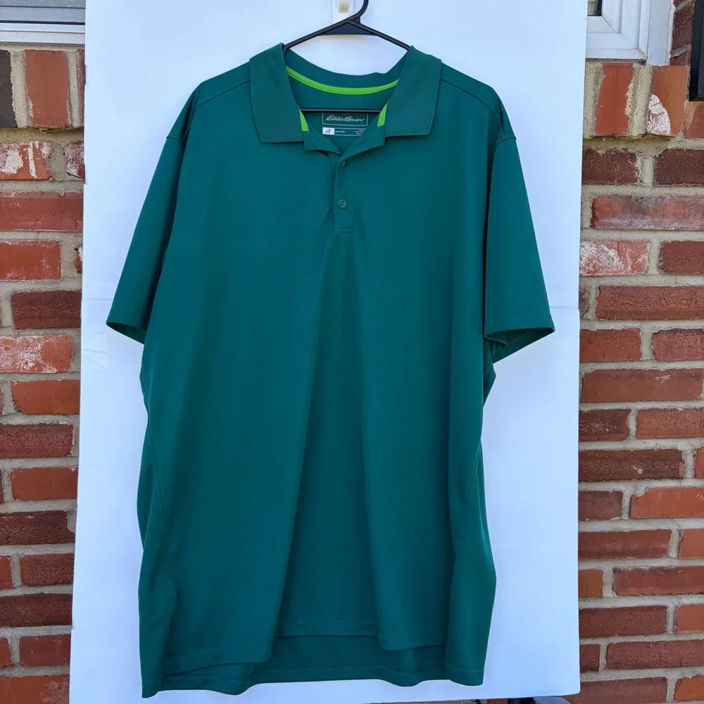 Eddie Bauer Motion Mens Polo Shirt T2XL Tall Green Performance Short Sleeve‎